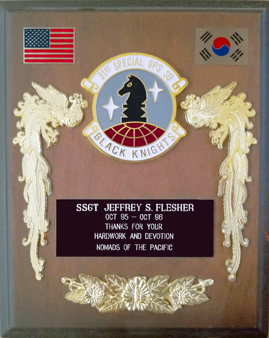 31st Special Operations Black Knights Squadron MH-53 Helicopter Crew Chief Staff Sergeant Jeffrey Scott Flesher USAF Plaque
